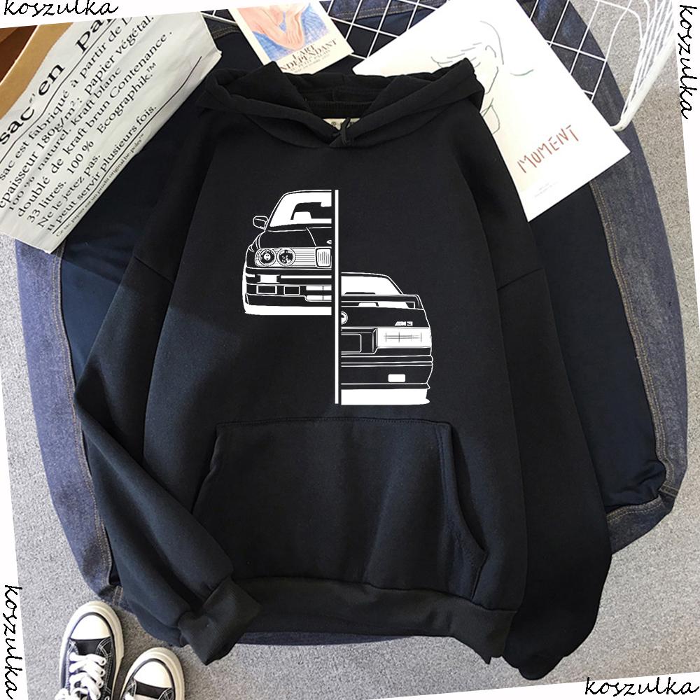 Autumn Winter Men Creative Car Pattern Print Hooded Sweatshirt Loose Comfortable Casual Sport Long Sleeves Hoodies