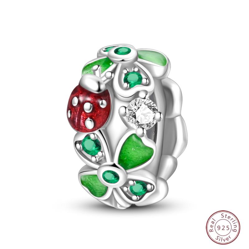 Copper Beaded Four Leaf Clover Lucky Shiny Zirconia For Original 3Mm Bracelet Women Fine Jewelry