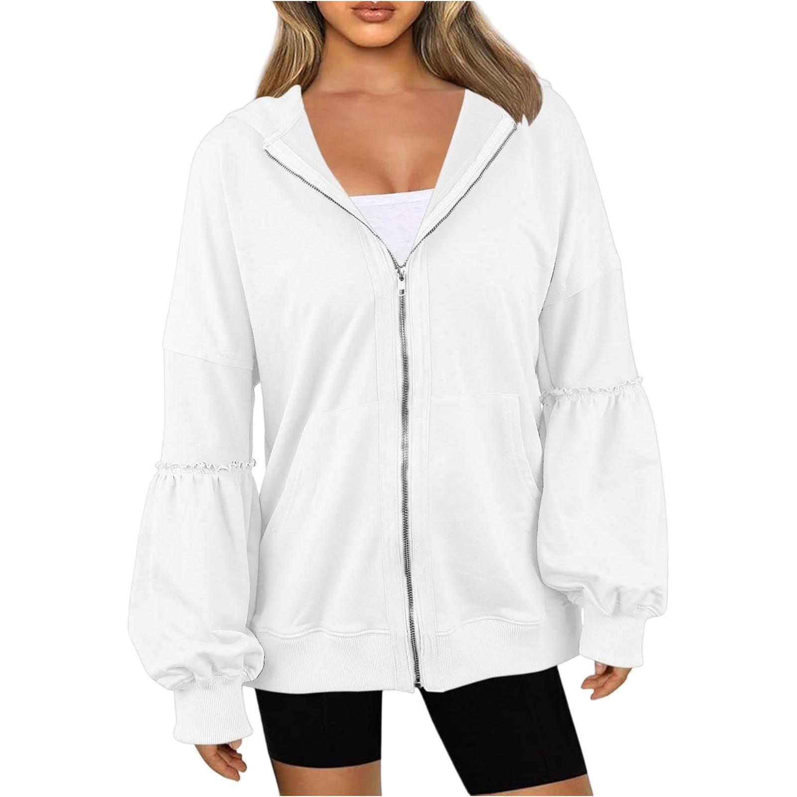 

Женский модный пуловер с длинными рукавами и однотонная толстовка с капюшоном XL белый