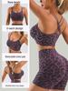Leopard Print Cross-Strap Sports Bra, Women's Tight-Fit Camisole