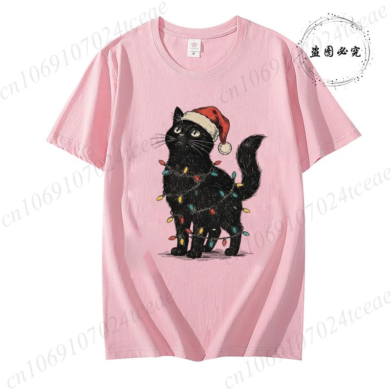 Unisexs Holiday Shirt TShirts Cute Cat Christmas Prints Graphic Tees Comfortable Personality Street Tops Fashion Unisex Clothes