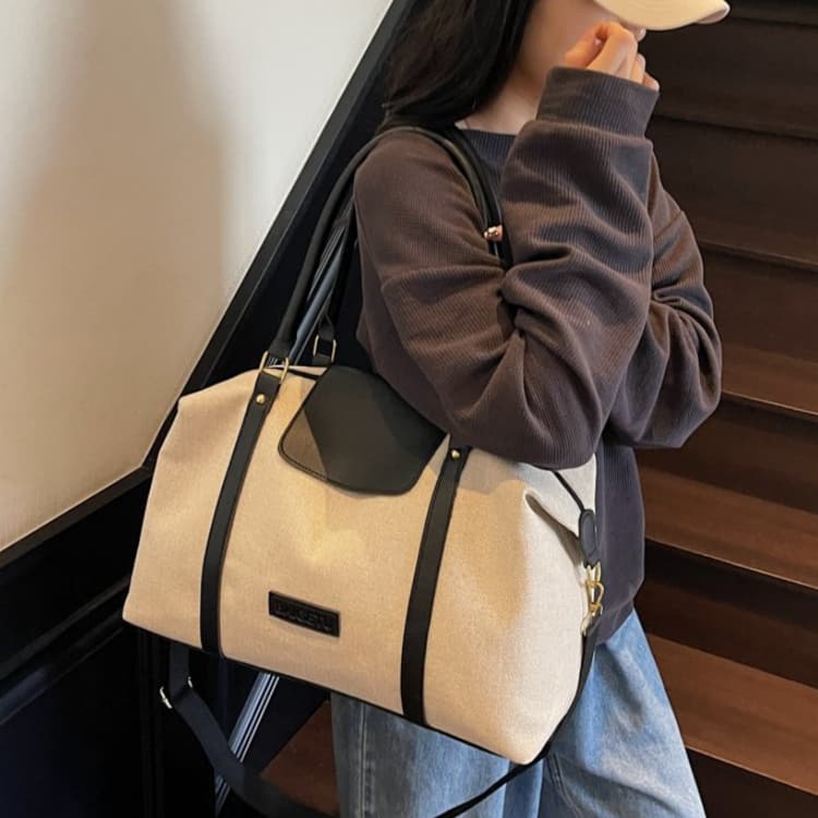 Canvas leather large capacity Boston bag women's travel bag