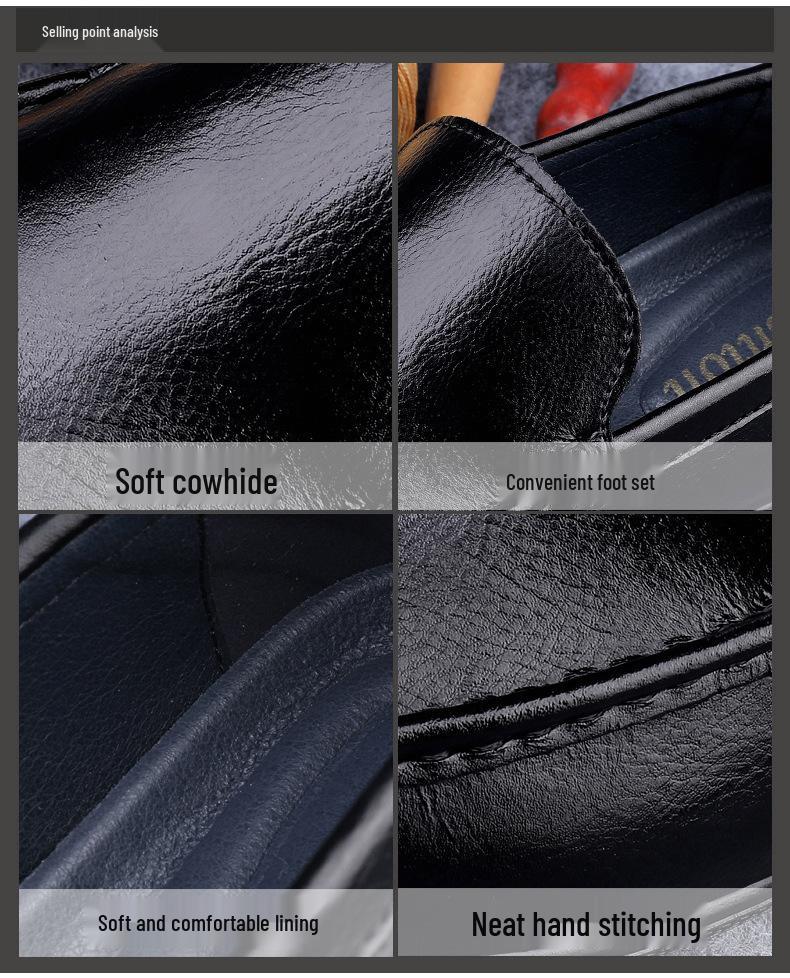 Men's Casual Leather Slip-On Shoes: Soft Sole, Comfortable Cowhide, Wedge Heel, Large Sizes