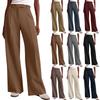 Women Loose Fit Straight Leg Trousers with Pockets Casual Business Suit Pants for Office and Everyday Wear