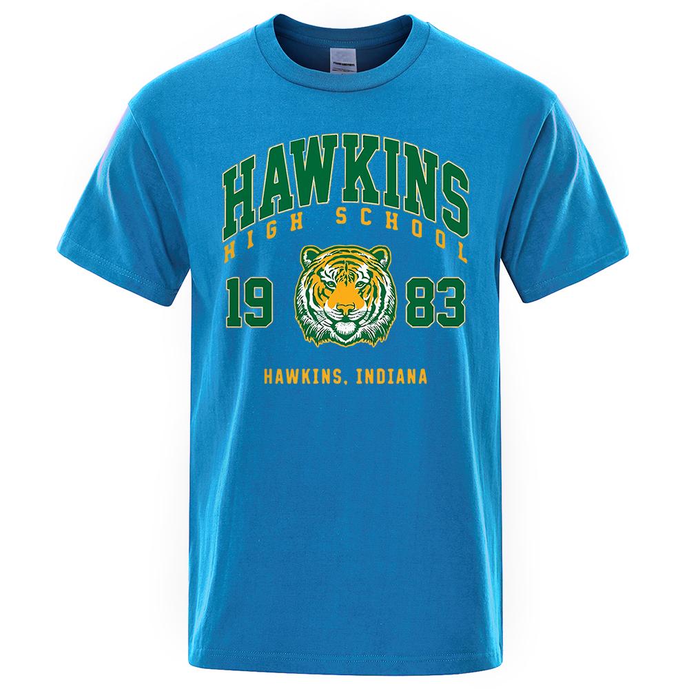 Hawkins High School 1983 Hawkins Indiana Tshirt Male Fashion O-Neck T-Shirt Hip Hop Loose Tee Clothes Casual Breathable Tops Men