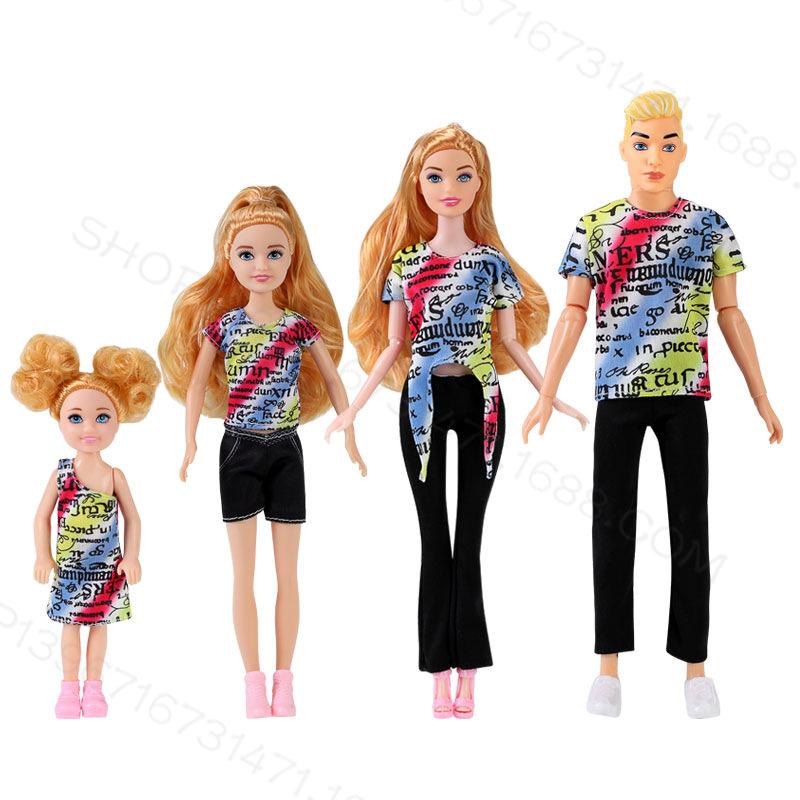 6-точечная кукла Семья из 4 и 5 человек Родитель-ребенок 30 см Кукла для переодевания Тренд Повседневный костюм 5PCS set