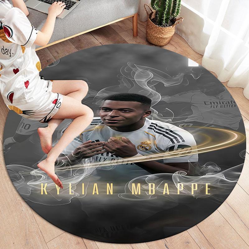 Kylian Mbappe Round Area Rug,Carpet Rug for Living Room Bedroom Sofa Playroom Decor,Non-slip Floor Mat