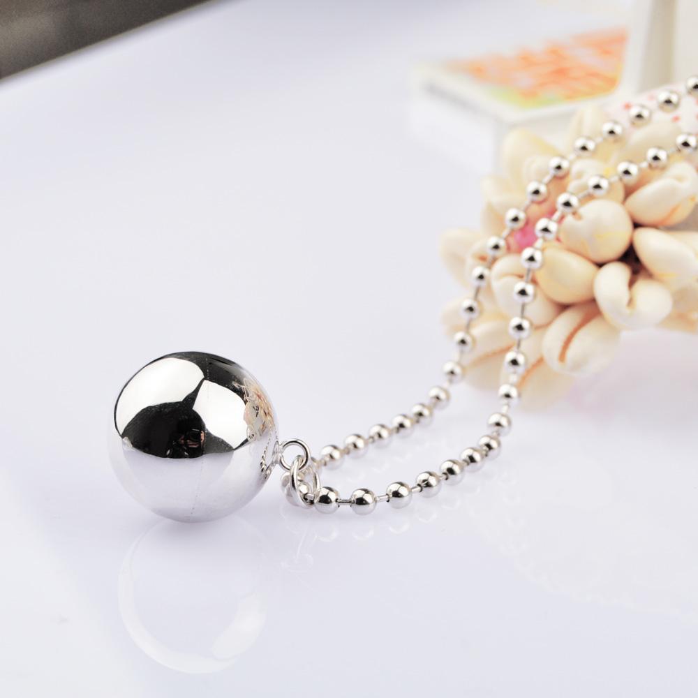 Woman's 925 Sterling Silver Necklace Concise Style Ball Pendant Girls Beads Chain Fashion Silver Jewelry Birthday Gift Free Box