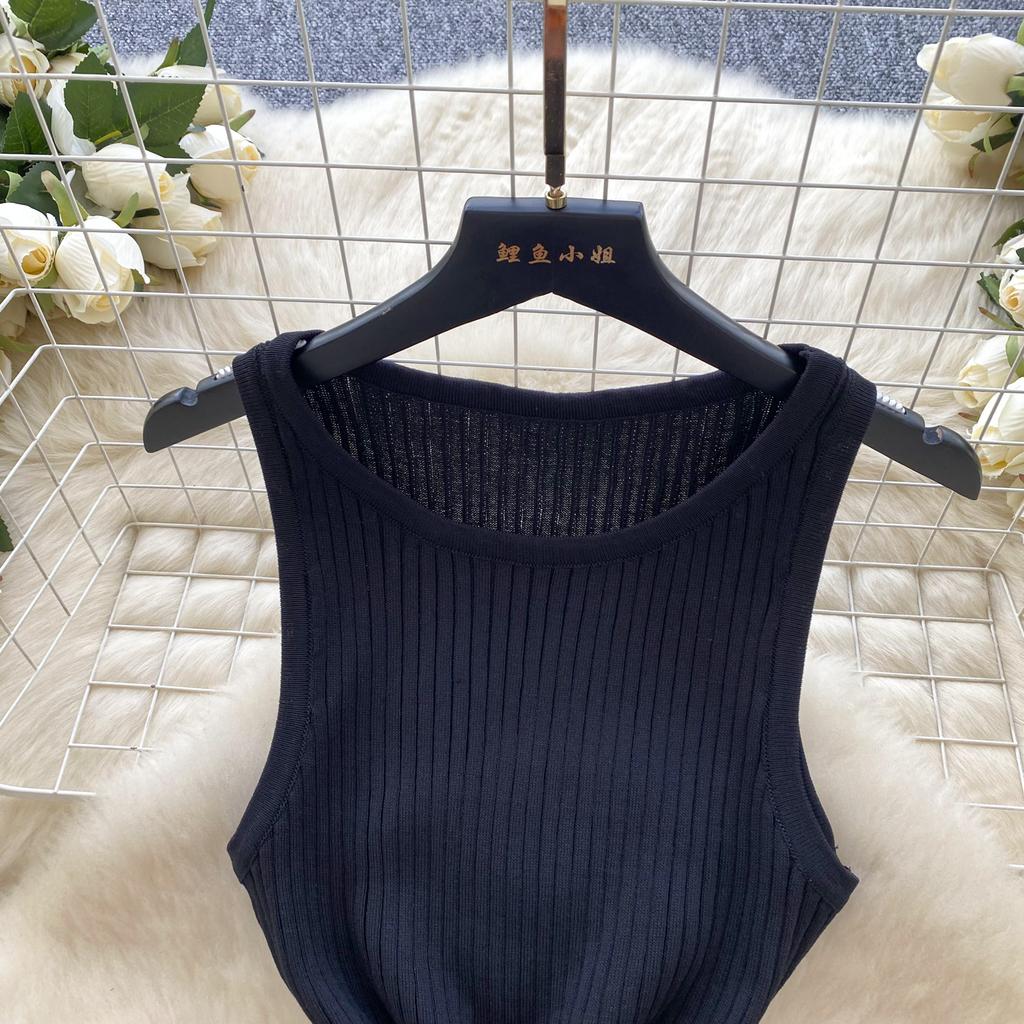 French Elegant O Neck Vintage Sleeveless Stripe Chic Knit Slim Long Trumpet Dress Vacation High Street Clothing