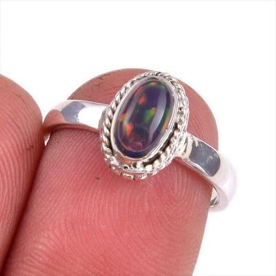 Natürlicher Äthiopischer Opal Edelstein Handgefertigt 925 Massiv Sterlingsilber Ring S.7 y6n29