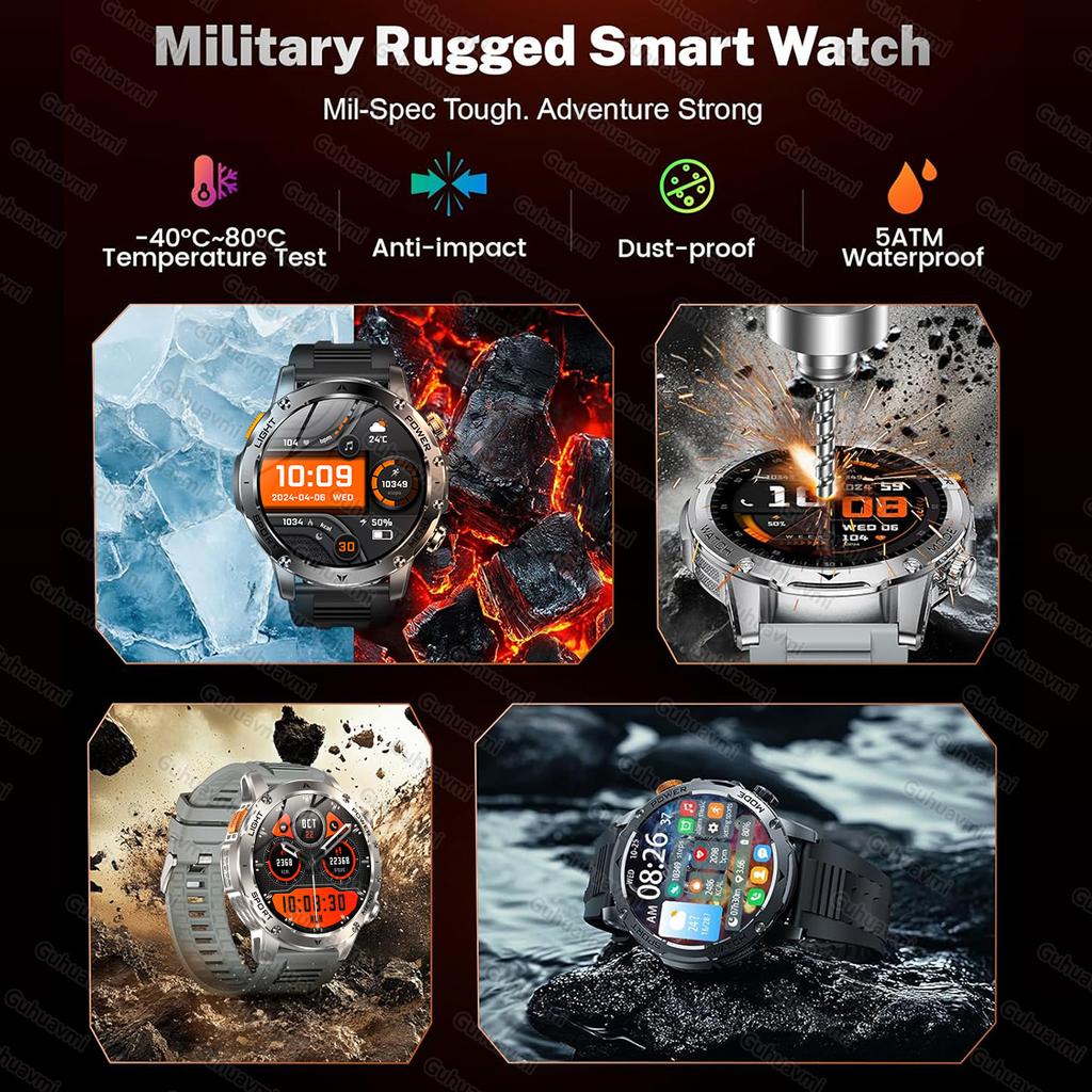 New Men Military Outdoor Sports Smart Watch 1000mAh Battery 5ATM Waterproof LED Flashlight Heart Rate Fitness Smartwatches