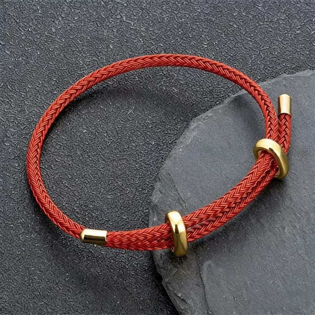 DIY Couple Bangles Adjustable Gold Plated Stainless Steel Buckle Lucky Red Woven Wire Rope Bracelets for Men Women Gifts