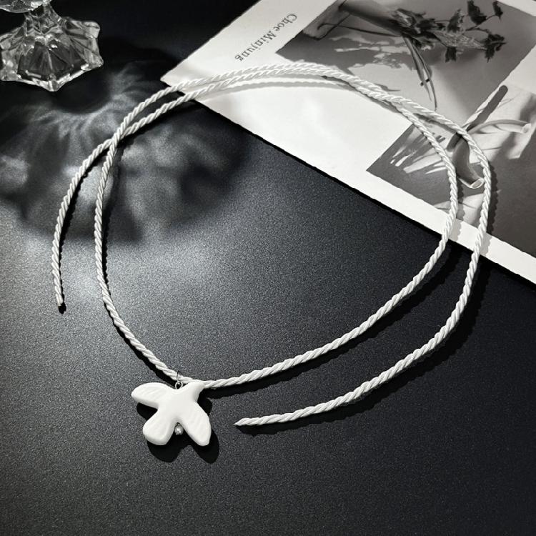 Delicate Ceramic Charm Necklace With Soft Nylon Tie For All Day Comfort