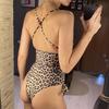 Leopard Cross Back Lace Up One Piece Swimsuit Women Swimwear Female High Leg Cut Monokini Padded Bather Bathing Suit Swim V7155
