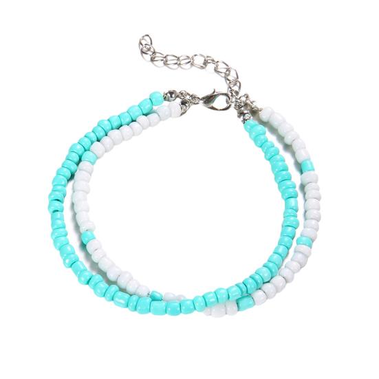 Lady Double Layers Beaded Barefoot Sandal Anklet Foot Chain Beach Ankle Bracelet