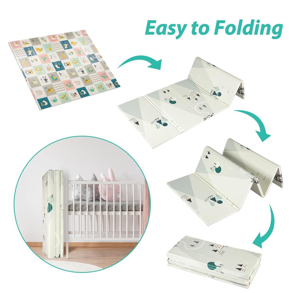 FLAGAV Baby Playmat Extra Large Folding Baby Playmat Waterproof Double Sided Playmat Portable Children Playmat Toddler Non-Toxic Anti-Slip Baby,