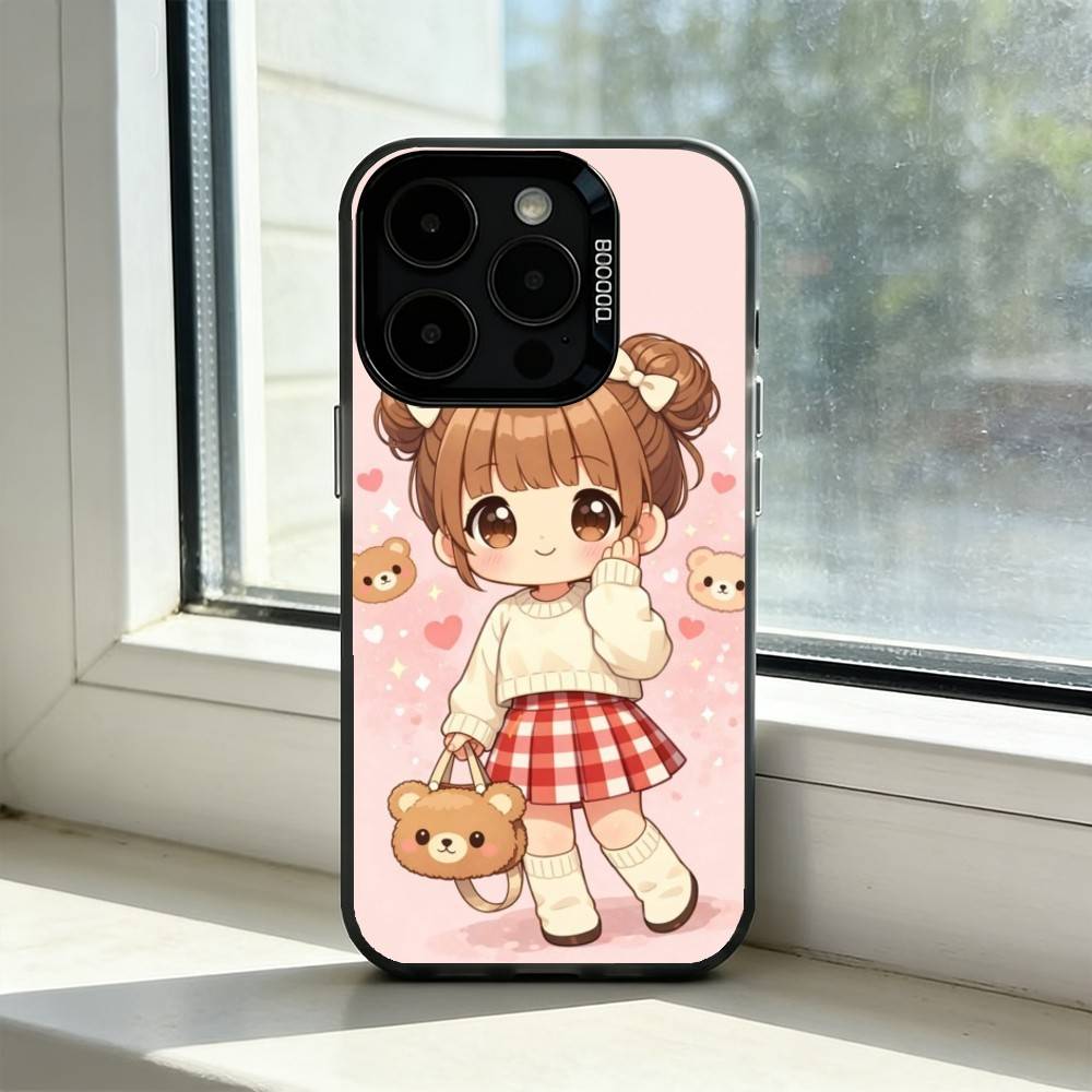 Cute Angry L-Little Girl Phone Case For iPhone 17,16,15,14,13,12,11 Plus,Pro Max,XS,Colored Silver Plated Inside Cover