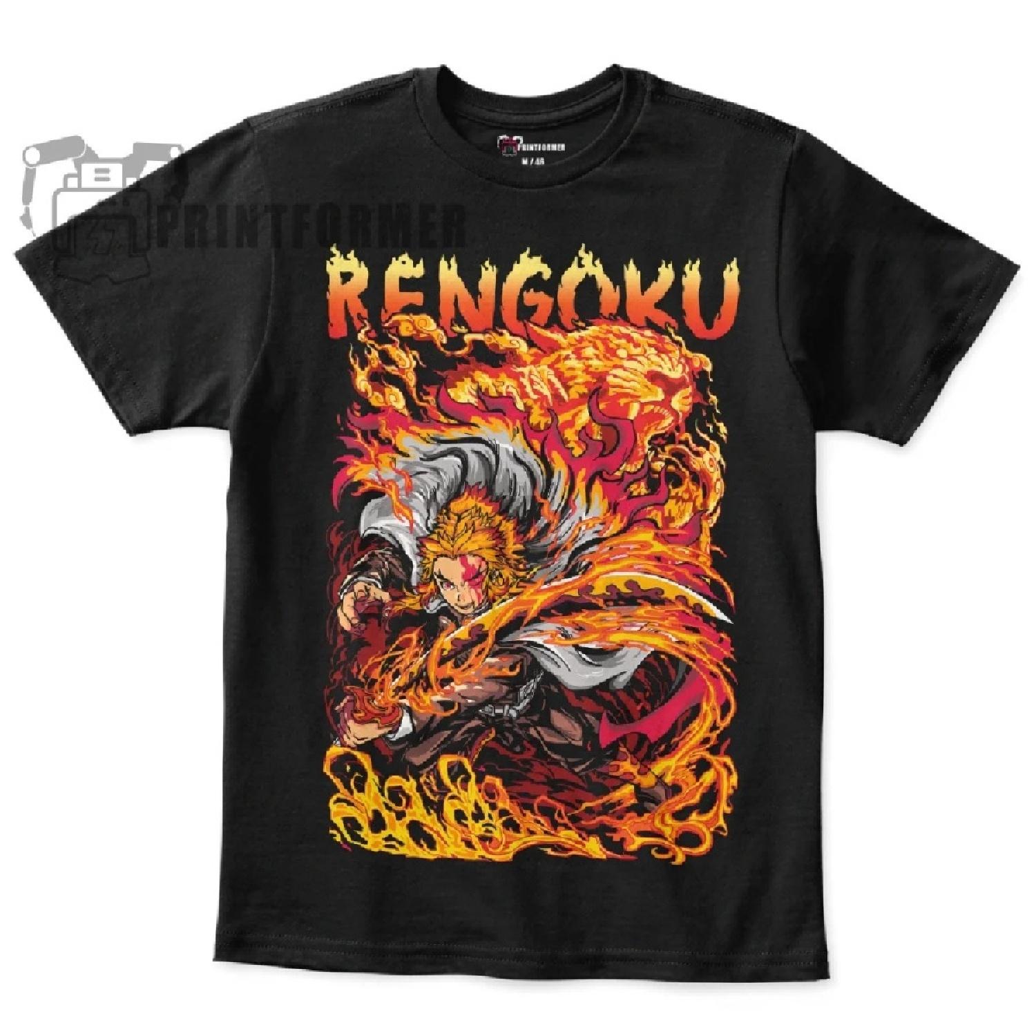 

Kyojuro Rengoku T-Shirt Kimetsu No Yaiba Anime Demon Slayer Black Shirt All Size 100 Cotton XXXXXL чорний