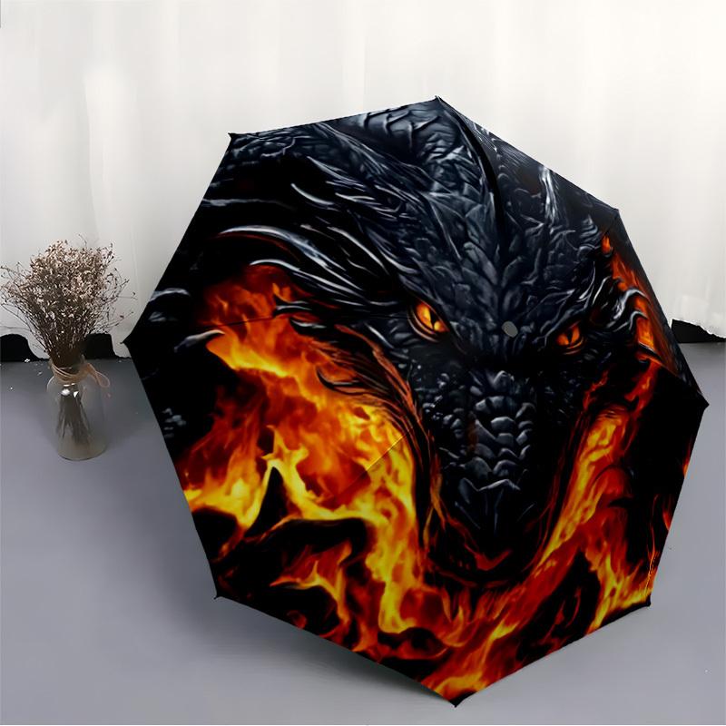 1pc Dragon Flames Fashionable Automatic Opening/Closing Folding Umbrella with 8 Bones, Windproof Portable, Daily Use192