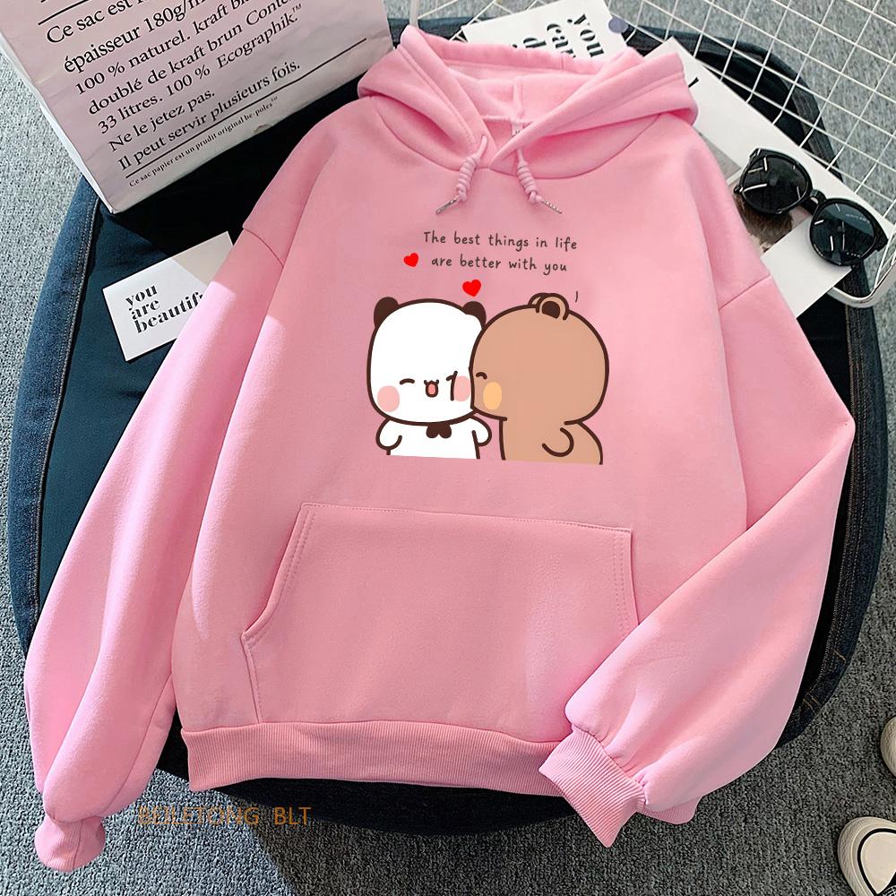 Panda Bear Love Heart Sweatshirts Women/Men Clothing Casual Long Sleeve Kawaii Printing Pullovers for Winter Fleece