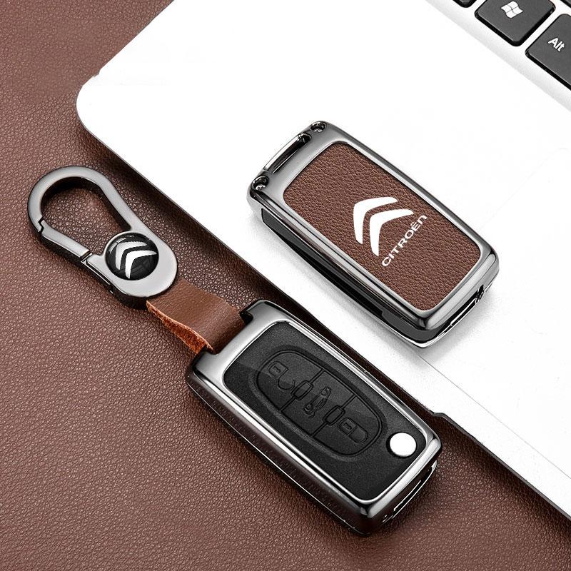 AAMH1 Zinc Alloy Leather Car Flip Remote Key Case Cover Protector Shell Durable For Citroen C2 C3 C4 C5 C6 Xsara Berlingo Accessories