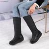 New Forst Winter Snow Boots Women Mid Calf Warm Plush Wedges Shoes Waterproof Down Patchwork PU Buttons Platform Boots