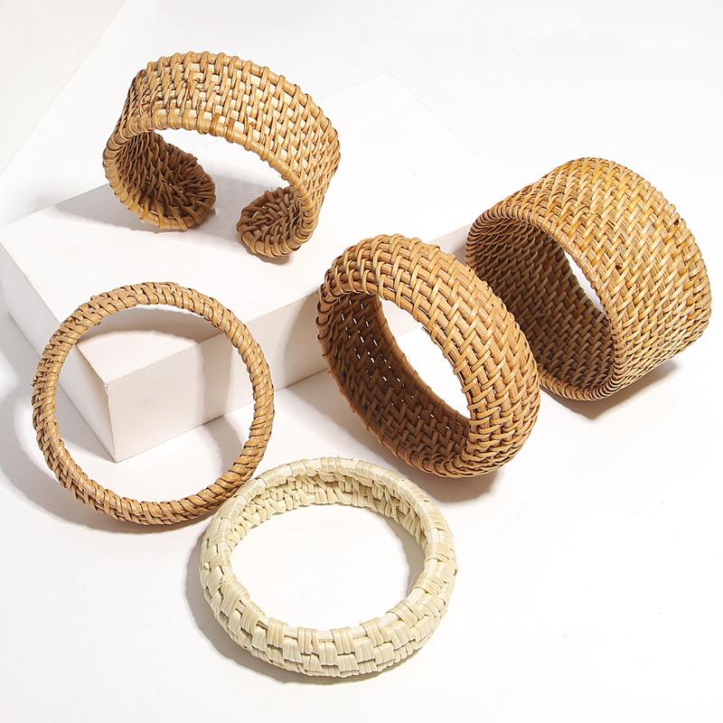 ALLYES Boho Wood Bamboo Rattan Weave Bracelet for Women Beach Jewelry Vintage Handmade Wide Wrap Wrist Bracelets & Bangles Gifts