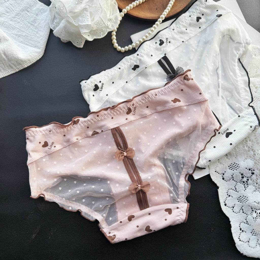Ladies Summer Cute Sexy National Style Thread Pit Net Yarn Mid Waist Triangle Briefs