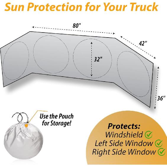 ZONETECH Semi-Truck Sunshade for Windshield and Side Window - Premium Quality Protective Reflective Maximum Coverage to Block UV Sun Heat Rays Best
