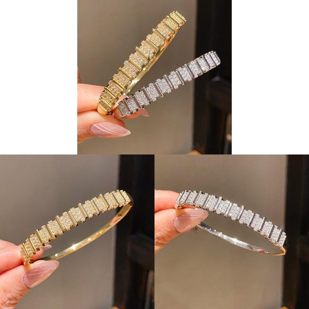 18k Gold Plated Zircon Bracelet With Geometric Design For Elegant Women