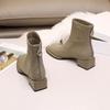 Fashion versatile French retro soft leather thick heel short boots women's 2025 autumn and winter new round head rear zipper thin boots