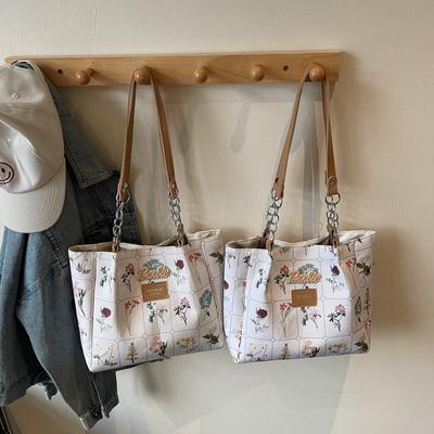 Große Kapazität Tasche Damen Neue Leinwand Druck Schultertasche Nische Einfach Vielseitig Tragetasche