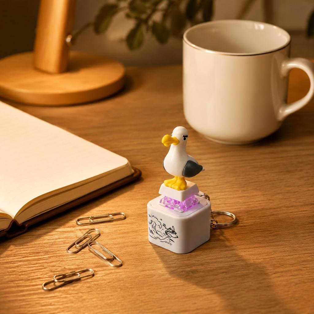 Seagull Shape Keychain with Sound Function Rechargeable Keyboard Key USB Charging Decorative Accessory for Bags and Keys