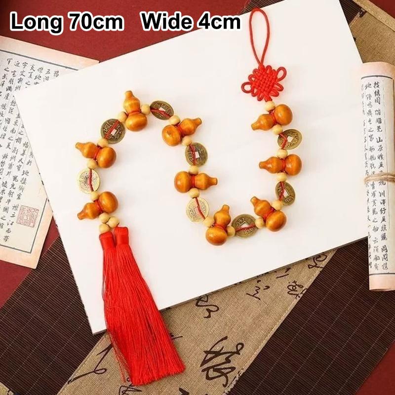 Solid Wood Gourd Copper Coin Pendant with Chinese Knot for New Year Home Decoration Lucky Fortune Living Room Door Hanging