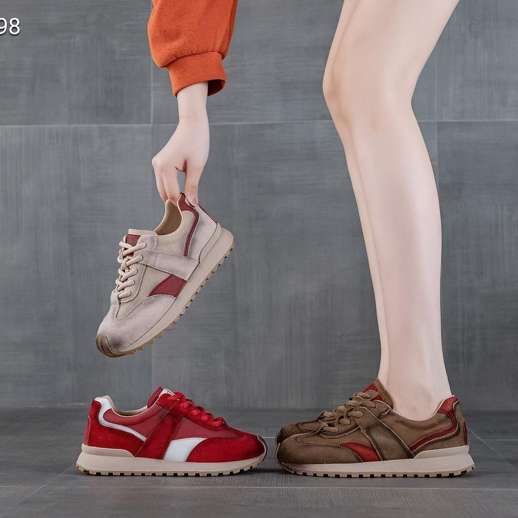 Leather mesh Forrest Gump shoes women's 2025 new autumn breathable retro versatile platform casual sports waffles