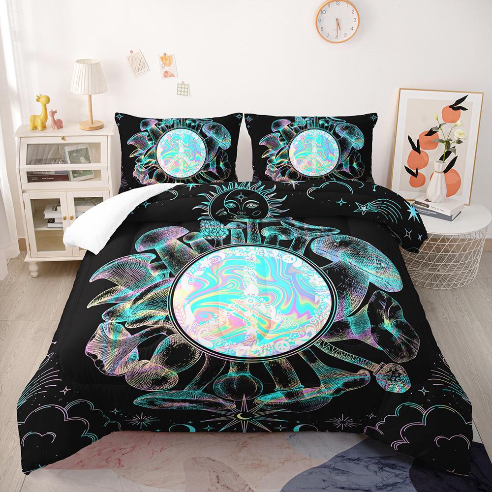 Dreamy Colorful Mushroom Bedding Set Print Polyester Duvet Cover Single Twin Queen King Size for Home Decoration Birthday Gift