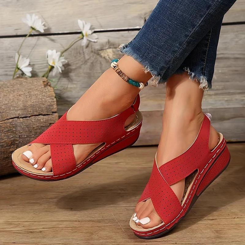 Fashion Rimocy Roman Style Cross Strap Wedge Sandals Women Summer 2024 Back Strap Platform Sandalias Woman Comfortable Open Toe Sandles
