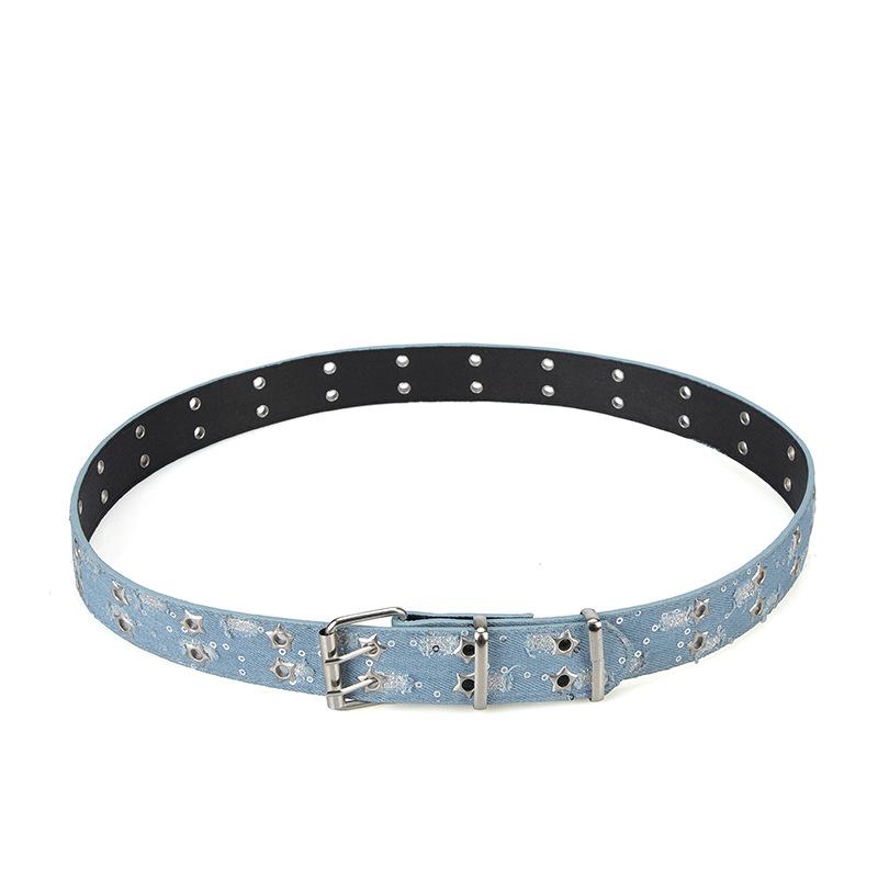 1 Pcs New Fashion Luxury Belt Black Punk Accessories Blue Denim Girdle Hiphop Y2K Star Hollowed Pin Buckle Waistband,For Men Women