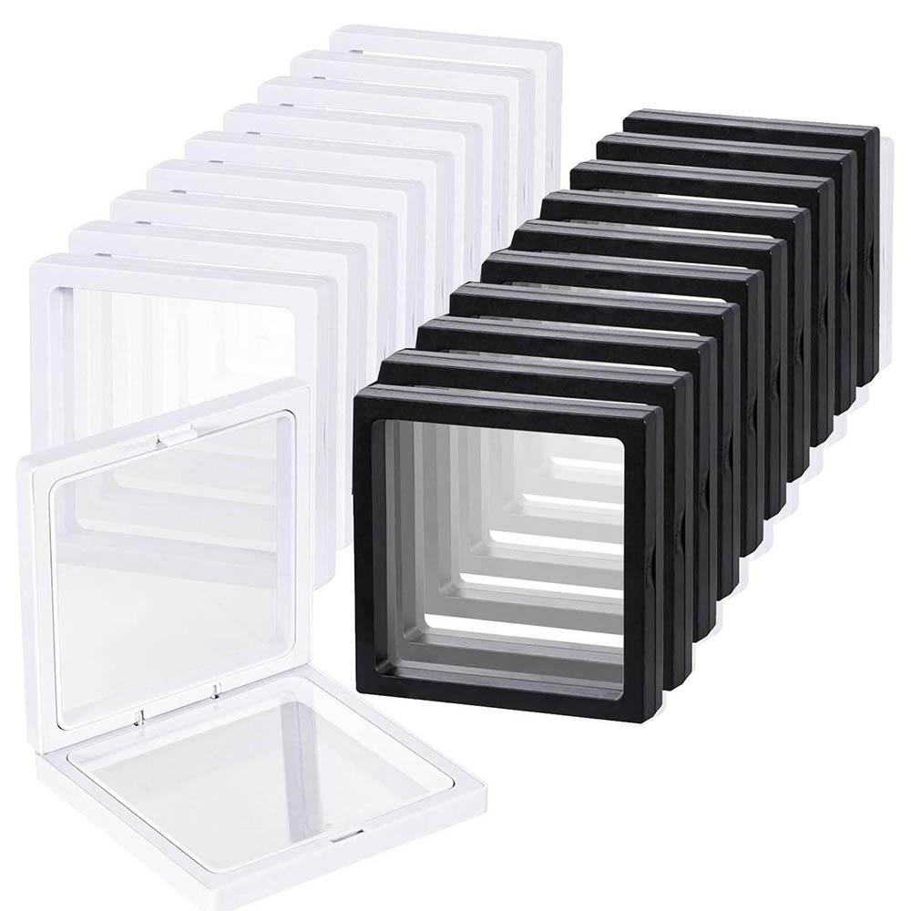 

10pcs Transparent floating display box, plastic film jewelry packaging box, jewelry, necklace, ring, and collectible storage box 7x7x2cm&10Pcs чёрный