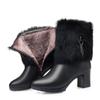 Winter leather women's boots high-heeled model catwalk boots rabbit fur mouth women's cotton boots thick heel cowhide short boots women's wool