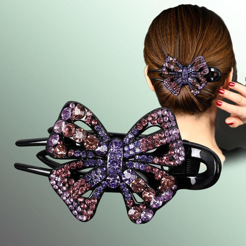 

1PC Duckbill Clip Shiny Butterfly Crystal Hair Accessory Hairpin Ponytail Headwear Barrette Large Rhinestone for Women світло-фіолетового кольору/темно-фіолетовий колір