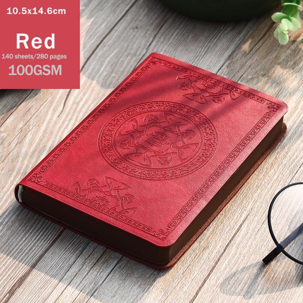 

Толстый блокнот на 280 страниц - Винтажный журнал из ПУ-кожи формата А6 для письма, Линованный ретро блокнот, Дневник для офисных и студентов колледжа 10.5x14.6cm красный