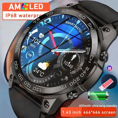 Men Smart Watch 1.43" Amoled Hd Screen Metal Body Screen Always Show 400mah Large Battery Nfc Bluetooth Call Smartwatch Men