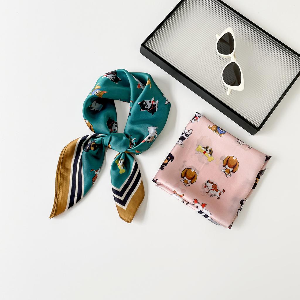 Spring New Silk Scarf 71 Square Scarf Wholesale Neck Small Scarf Puppy Printing Silk Scarf High-end Women's Thin