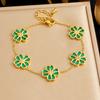 Gold Malachite Flower Zircon Bracelet For Women Dainty Jewelry