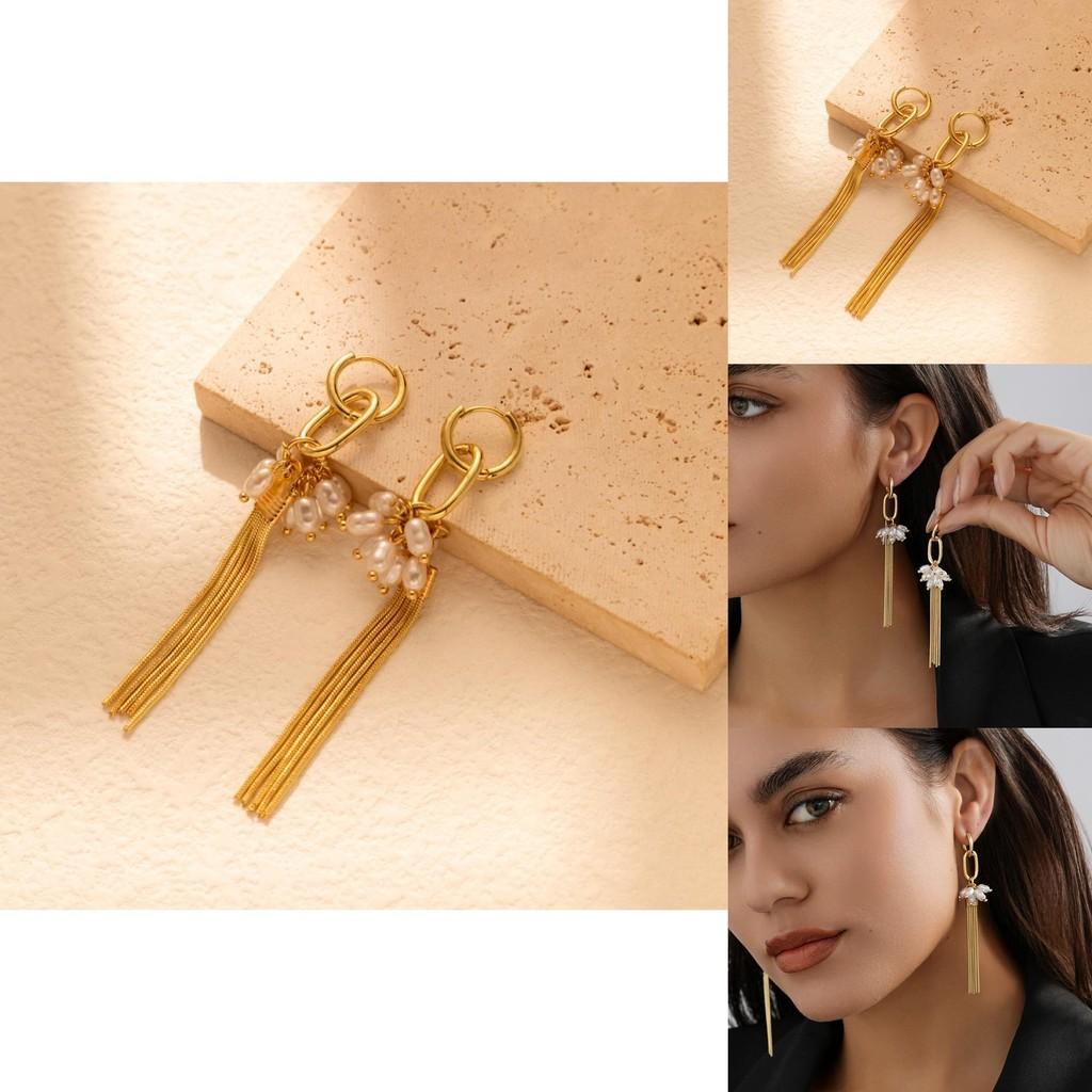 Stylish Gold Plated Chain Earrings For Women Fashionable Faux Pearl Winter 2023