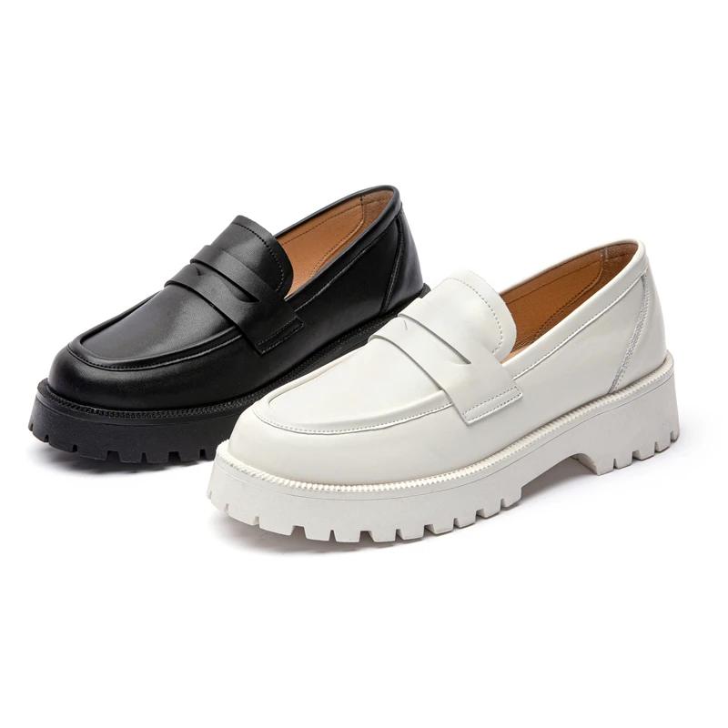 BRANGDY Chaussures de Printemps Femme Style Britannique Semelles Épaisses Style Collège Mocassins Décontractés Cuir Véritable Chaussures de Mode Filles VENTE EN GROS MTO