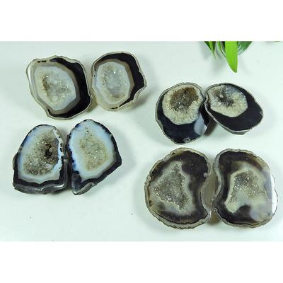 27-34mm Dyed Black Slice Druzy Bowl Matched Pair Loose Gemstone 4 Pair Lot SY-165