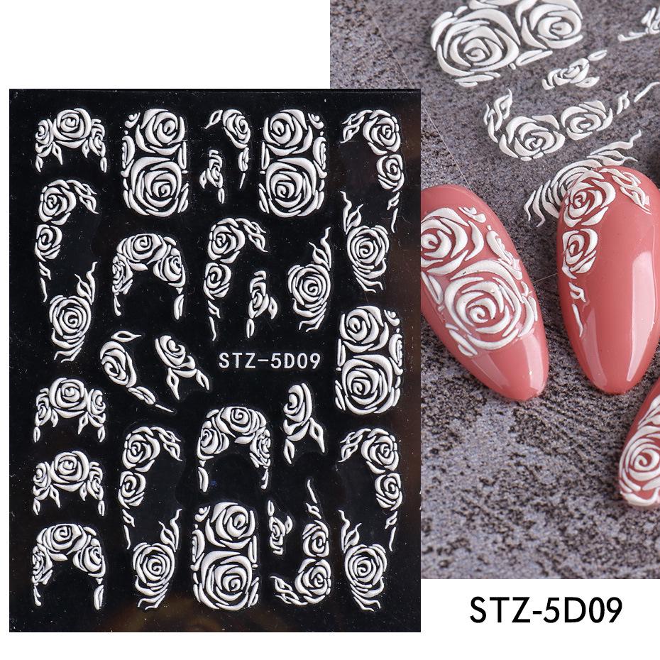 3D Floral Nail Art Stickers: Camellia & Tulip Embossed Adhesive Designs