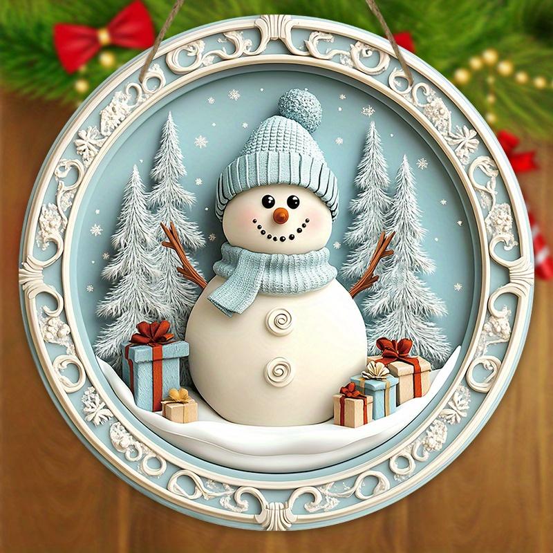 Christmas Wooden Sign with Adorable Snowman Pattern - Warm Winter Round Sign for Front Door, Wall Hanging Decor - Ideal Christmas Gift